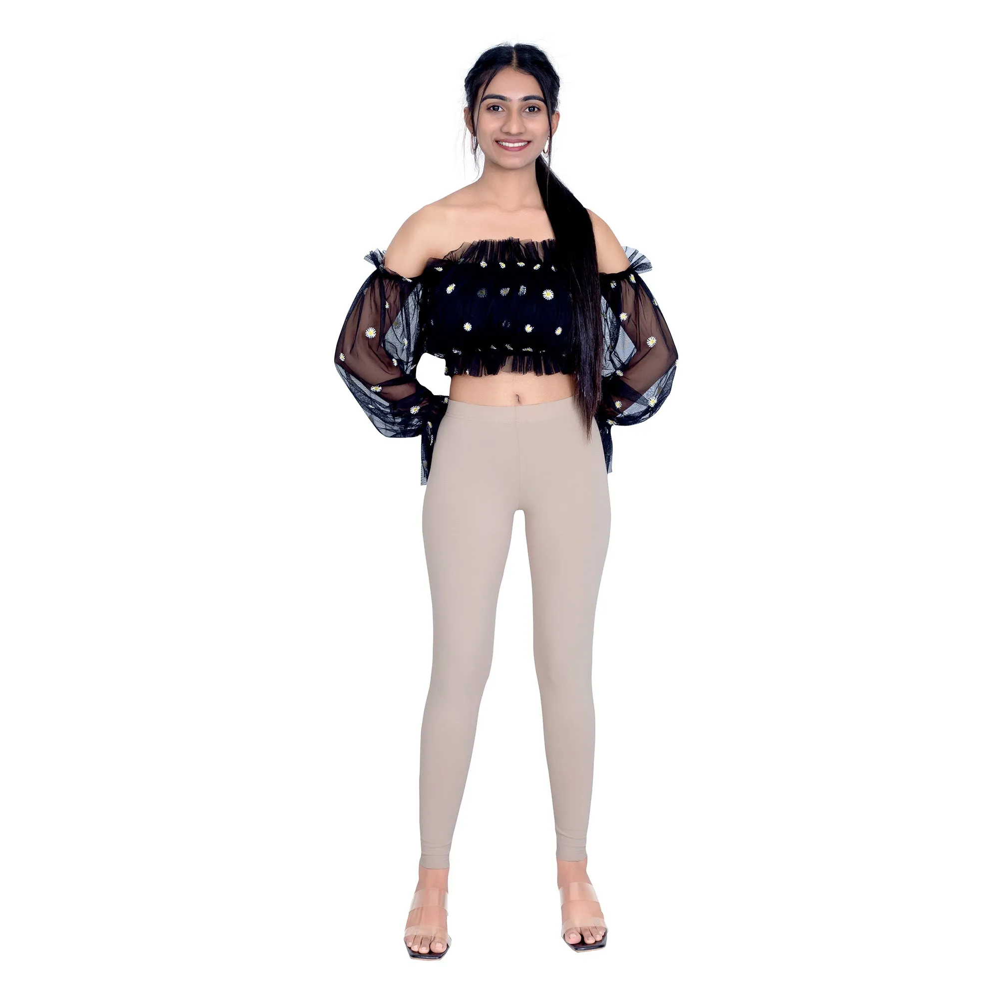 Women Beige Breathable Long Length Legging