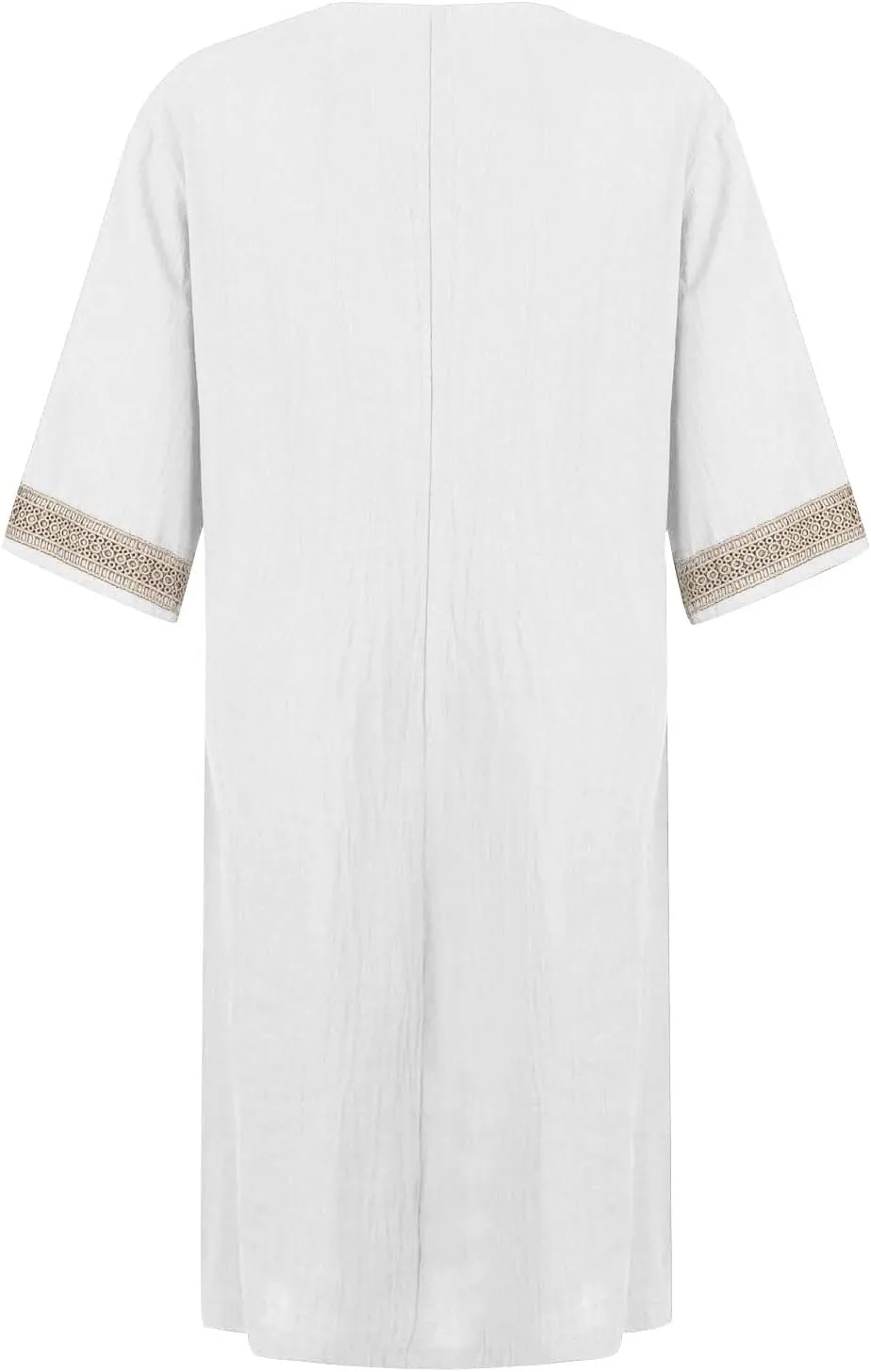 Women's Casual Dresses Summer Loose Trendy Short Sleeve V-Neck Solid Color Lace Beach Vacation Dress, S-3XL