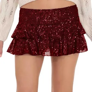 Womens Sequin Mini Skirt Shiny High Waist Short Pencil Skirt Bodycon Sparkly Party Skirt Dancing Cute Summer