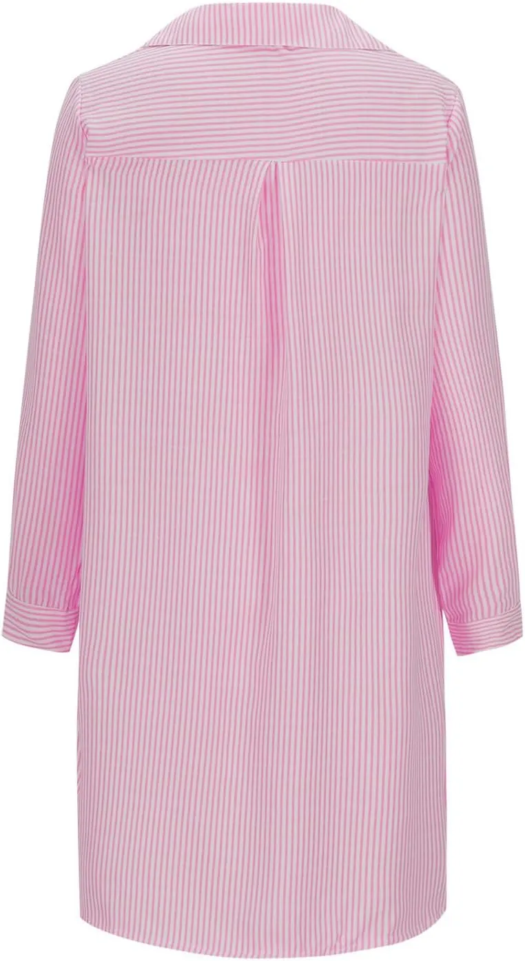 Womens Striped Button Down Midi Shirt Dress 2024 Fall Long Sleeve T Shirt Dress Fashion Casual Loose Travel Outfits