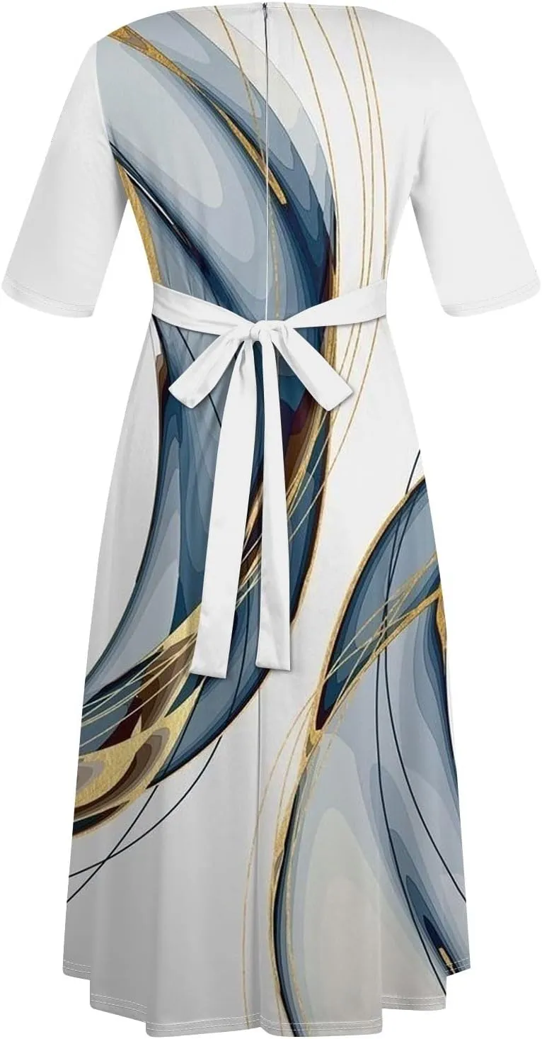 Women's Summer Casual Loose Trendy Crew Neck 3/4 Sleeve Solid Floral Print Maxi Dresses 2025 Plus Size, XL-5XL
