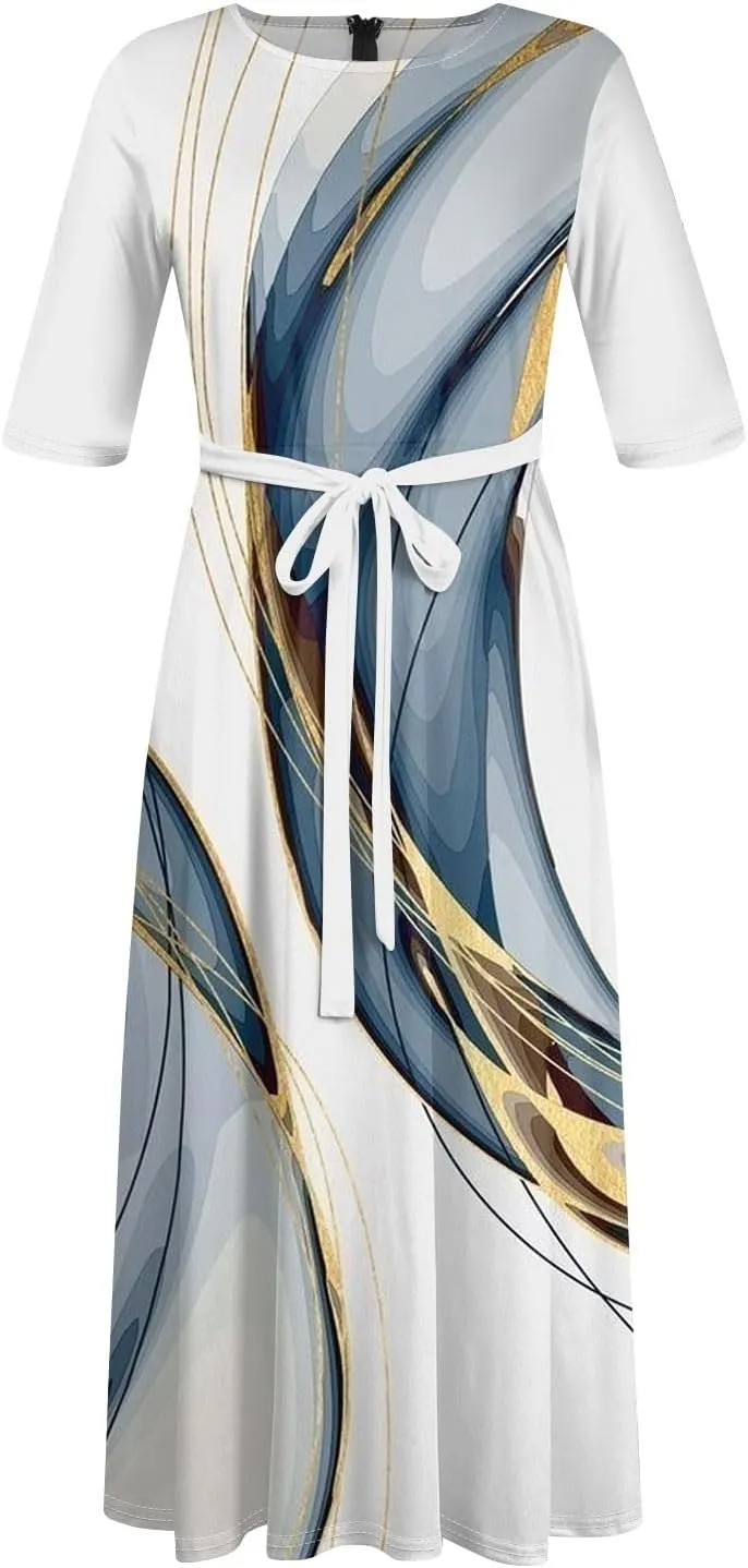 Women's Summer Casual Loose Trendy Crew Neck 3/4 Sleeve Solid Floral Print Maxi Dresses 2025 Plus Size, XL-5XL