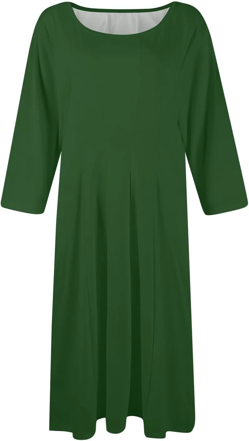 Women's Summer Dresses 2025 Casual Loose Trendy Crew Neck 3/4 Sleeve Solid Midi Dress Plus Size, S-3XL