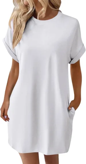 Womens T Shirt Dress Short Sleeve Casual Dresses Plus Size Summer Shirt Dress Comfy Flowy Cute Swing Tunic Dress