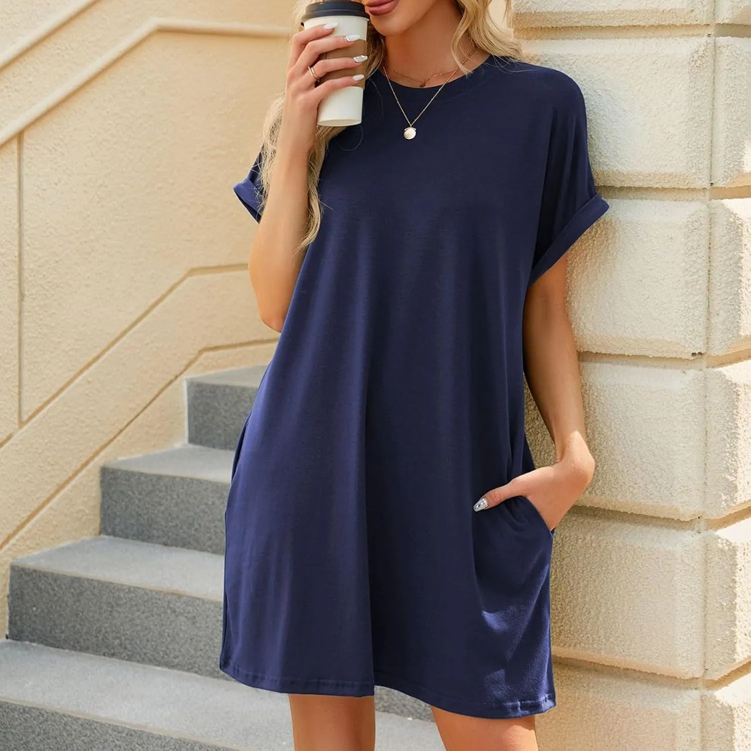 Womens T Shirt Dress Short Sleeve Casual Dresses Plus Size Summer Shirt Dress Comfy Flowy Cute Swing Tunic Dress