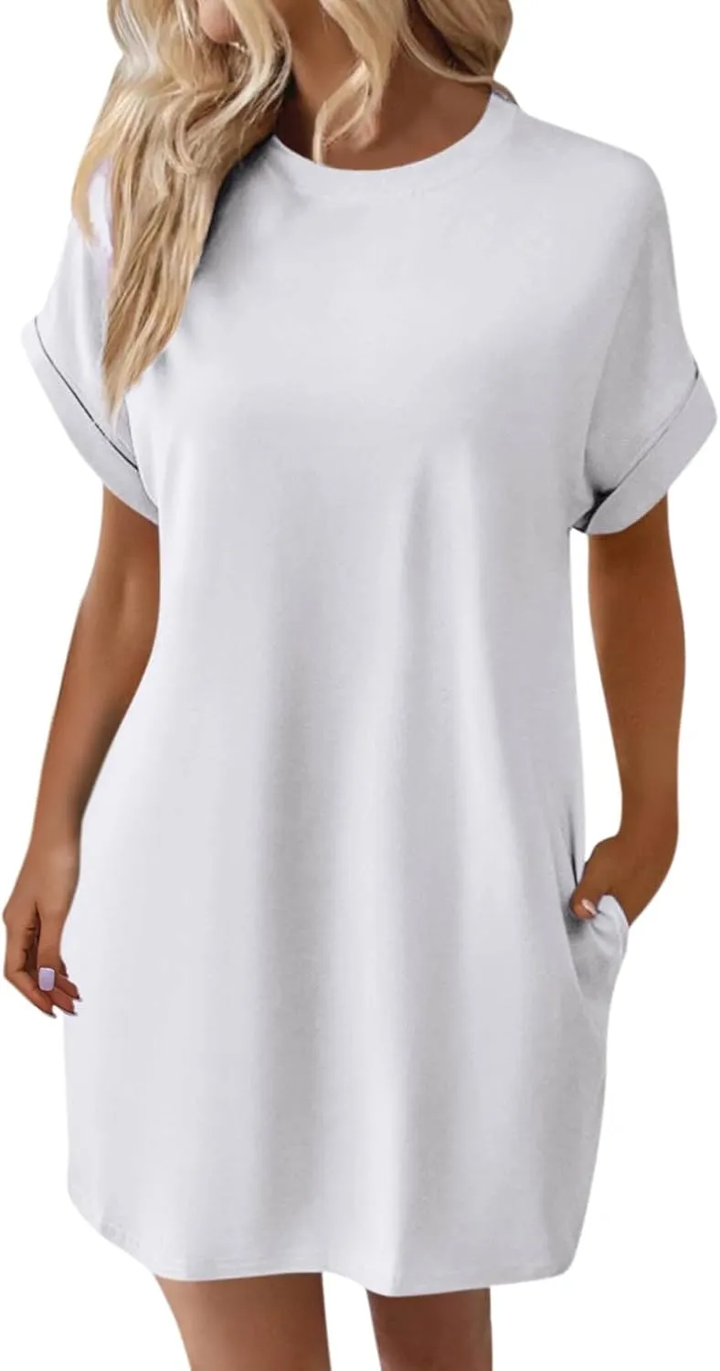 Womens T Shirt Dress Short Sleeve Casual Dresses Plus Size Summer Shirt Dress Comfy Flowy Cute Swing Tunic Dress