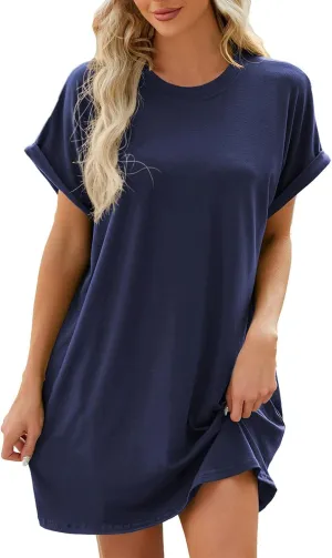 Womens T Shirt Dress Short Sleeve Casual Dresses Plus Size Summer Shirt Dress Comfy Flowy Cute Swing Tunic Dress
