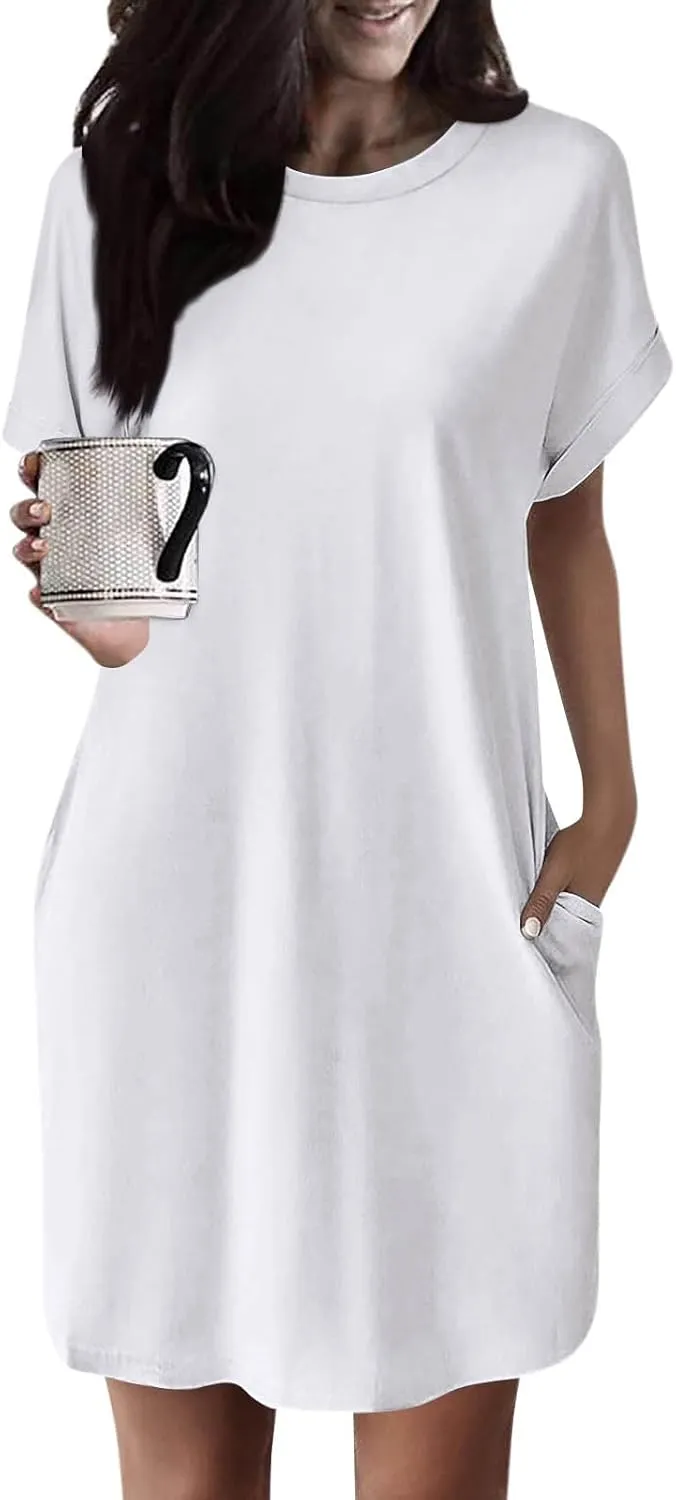 Womens T Shirt Dress Short Sleeve Casual Dresses Plus Size Summer Shirt Dress Comfy Flowy Cute Swing Tunic Dress