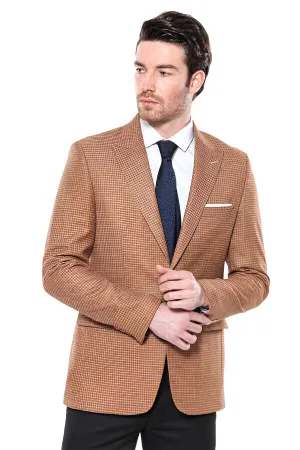 WSS Patterned Orange Slim-Fit Blazer  - Singen