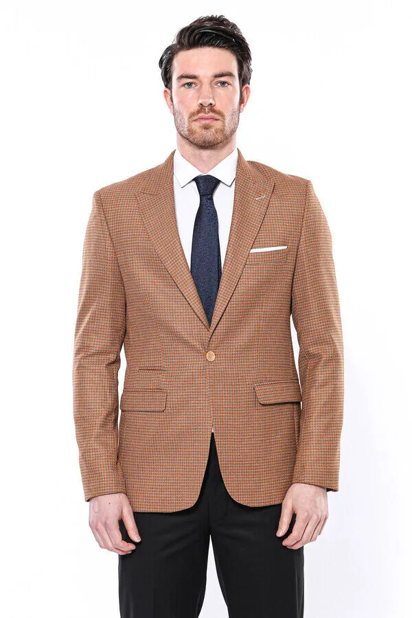 WSS Patterned Orange Slim-Fit Blazer  - Singen