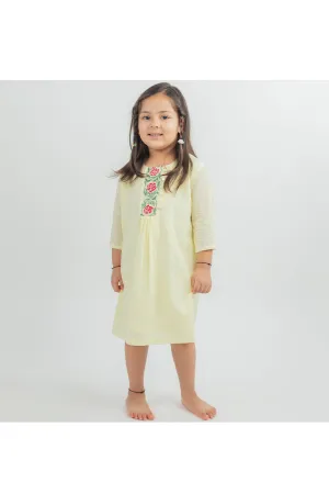 Yellow hand embroidered yoke dress
