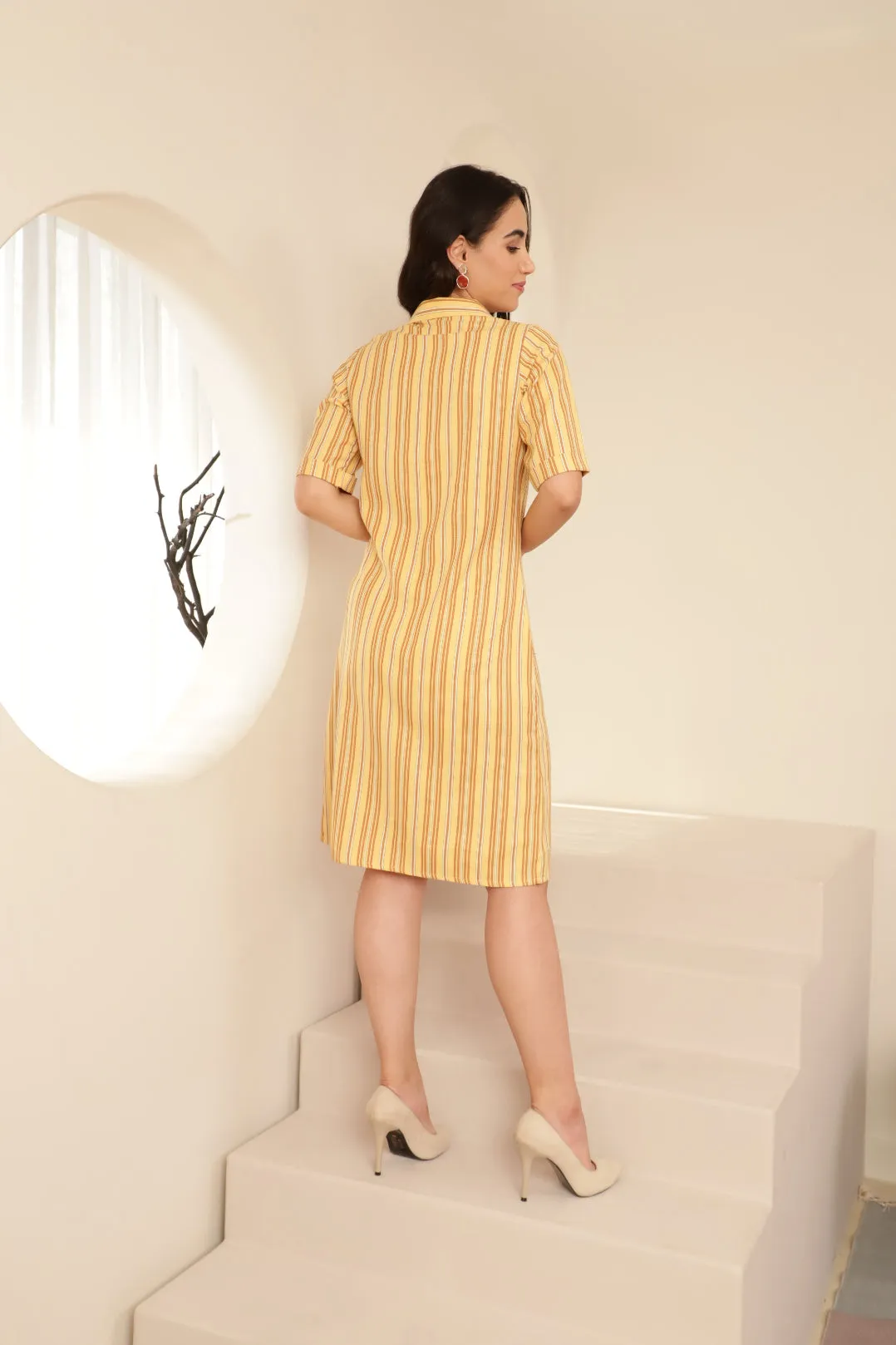 Yellow Striped Shirt Dress